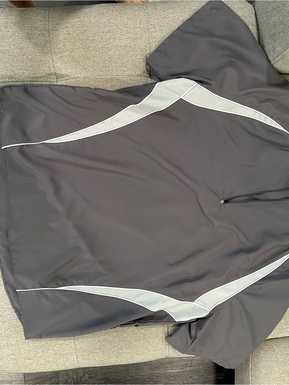 Men's Athletic Windbreaker Pullover Jacket in Charcoal with White Accents